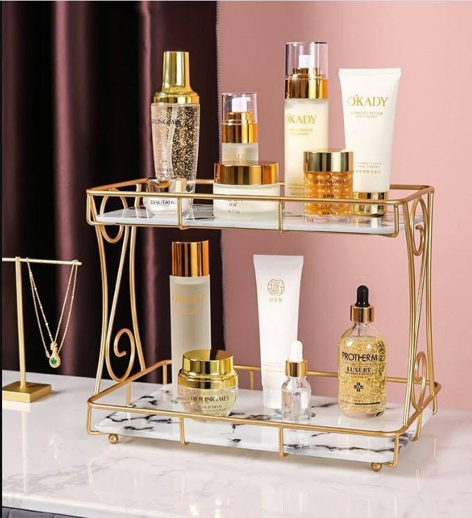 Golden Double Layer Makeup Rack